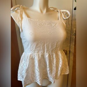 Madewell White Smocked Peplum Tank Top